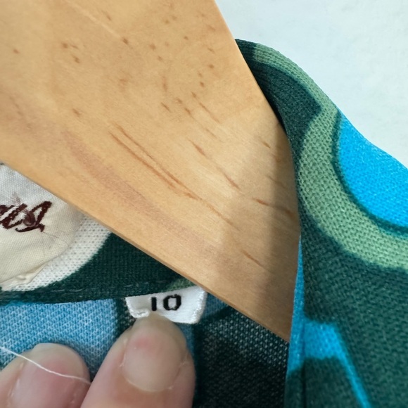 Vintage Neiman Marcus 70s Button Up Shirt Green Blue Polyester Size 10 / Medium - Picture 4 of 9